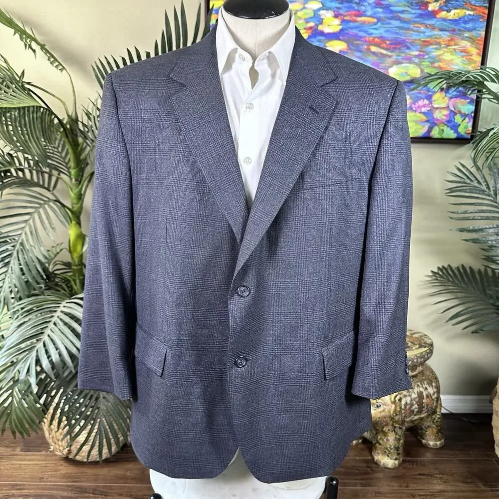 Joseph & Feiss Men 48S Glenn Plaid Wool Charcoal slate blue